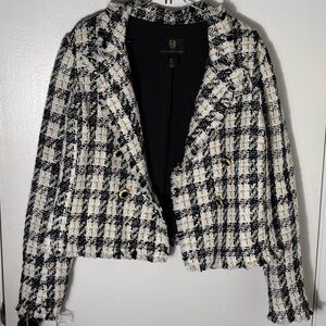 House of Harlow 1960 Black, White & Cream Tweed Cropped Blazer - Size L